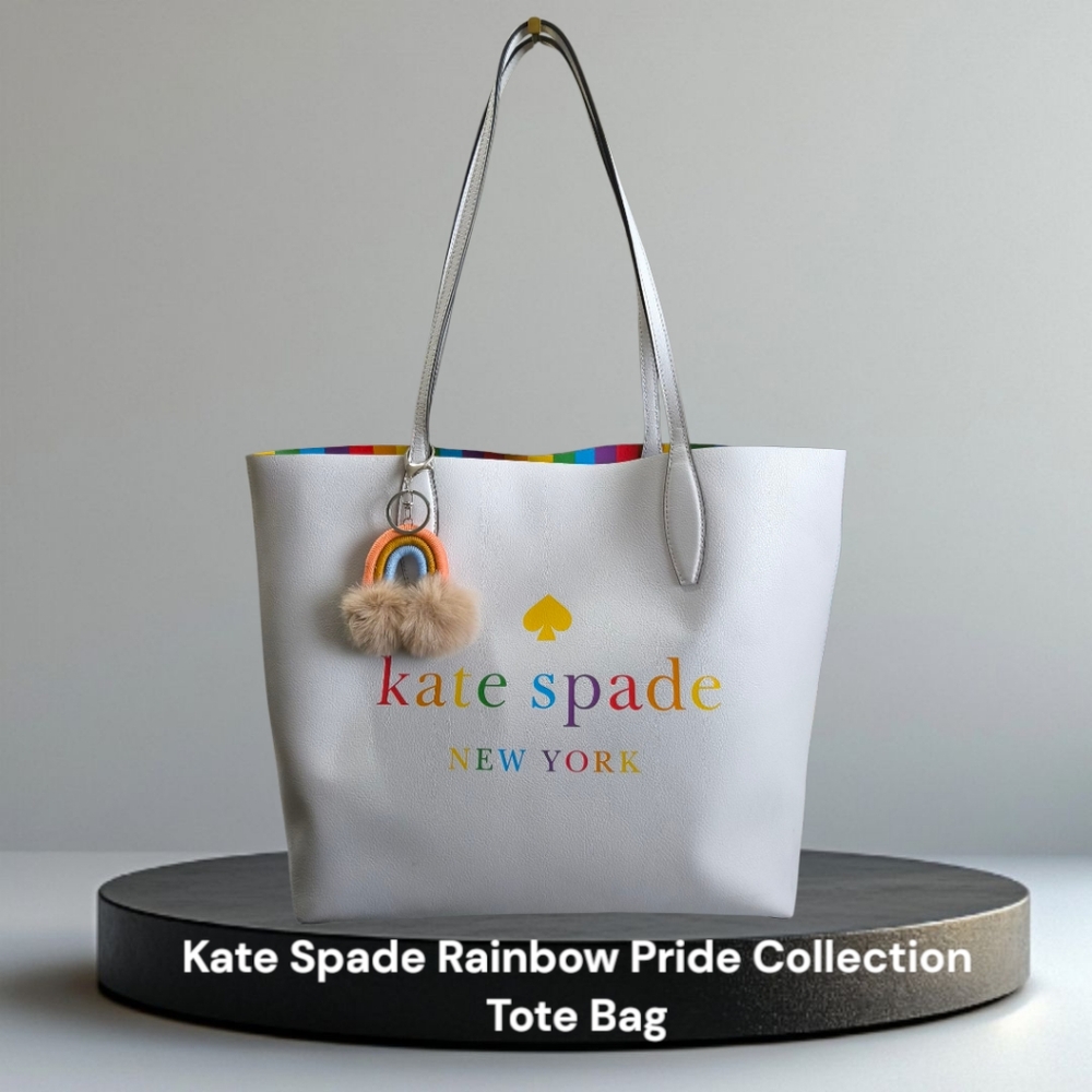 Kate Spade Rainbow Pride Collection Tote Bag - White and Multicolor. EUC. - Picture 2 of 12